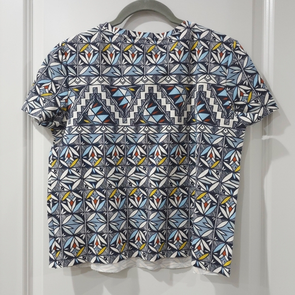 TORY BURCH Multi-color Geometric Short Sleeve Vneck Raw Hem Crop Top, Size S - Picture 6 of 11